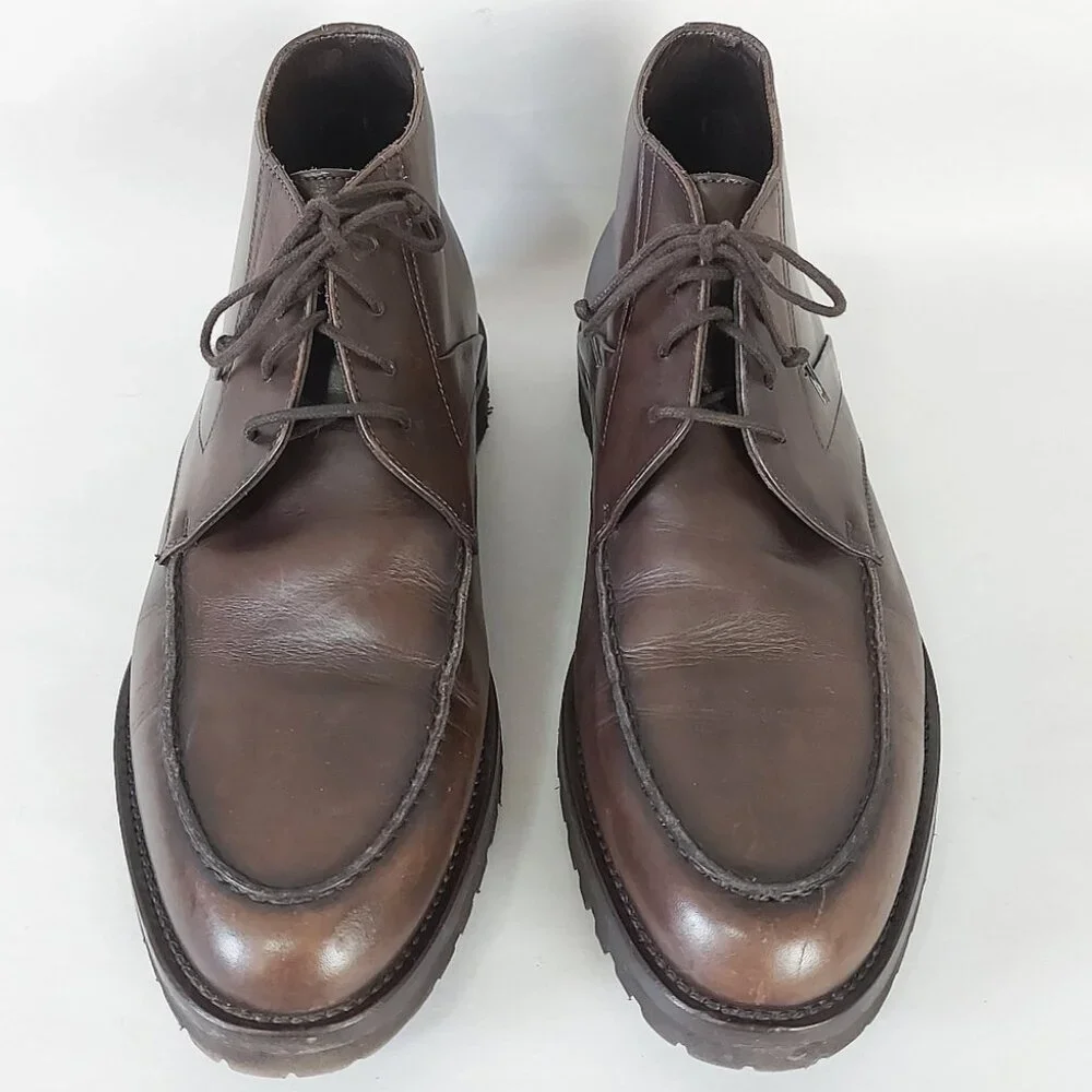 Davids Men Laceup High Ankle Dress Chukka Boots Size 43 EU Brown Leather Preppy